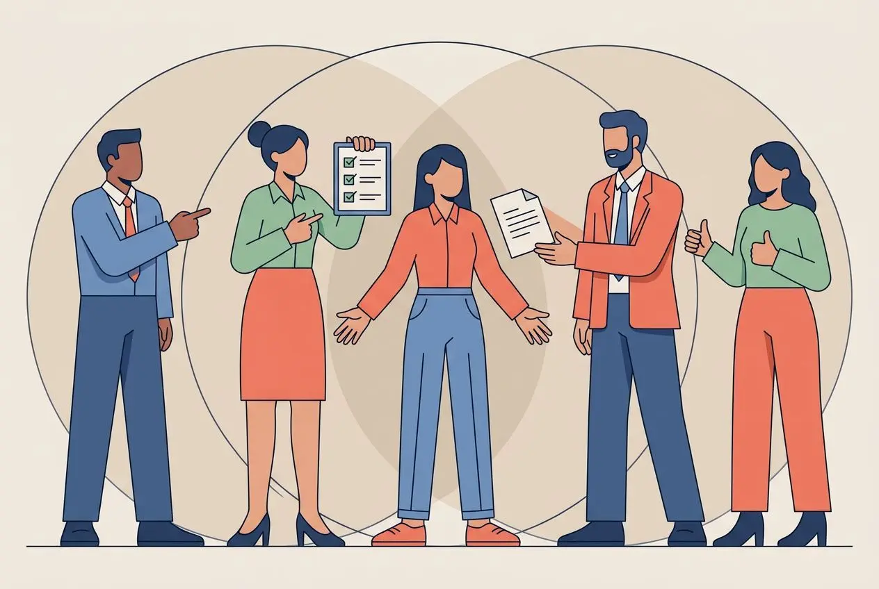 Groupe de professionnels réunis pour signifier l’intégration d’un nouvel employé, avec échanges et documents. Comment intégrer un nouvel employé.