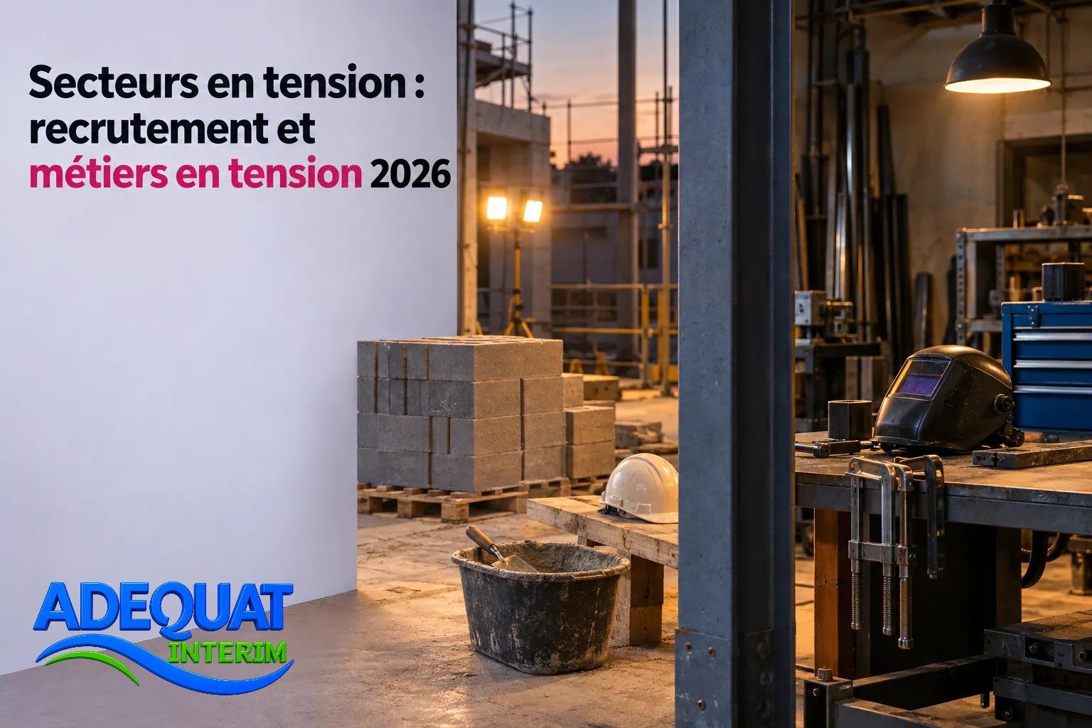 Une scène d’atelier industriel avec des blocs de construction empilés, des outils et un casque sur une table, à côté d’un