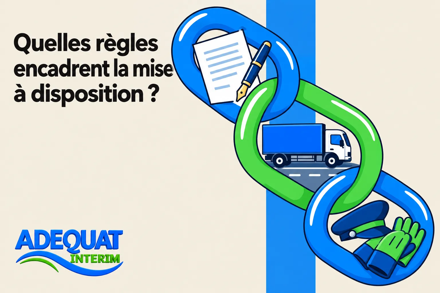 Infographie affichant une chaîne colorée et une vue partielle d’un camion avec des gants, symbolisant la liaison entre les