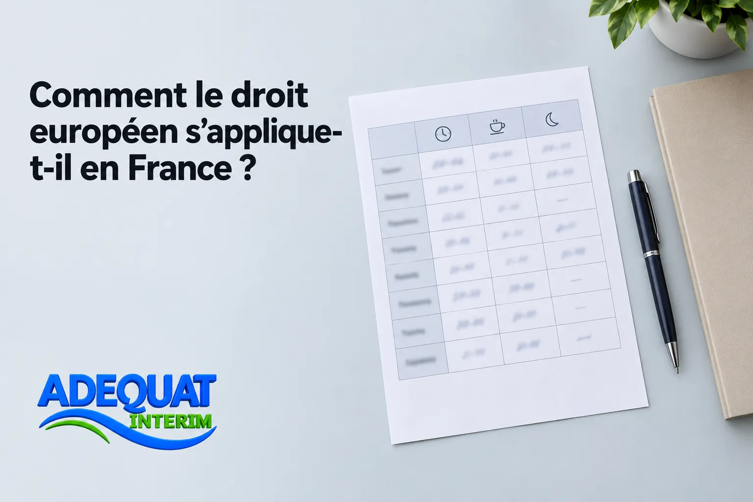 La photo montre une feuille blanche avec un tableau et un stylo posé à côté, sur un bureau.
