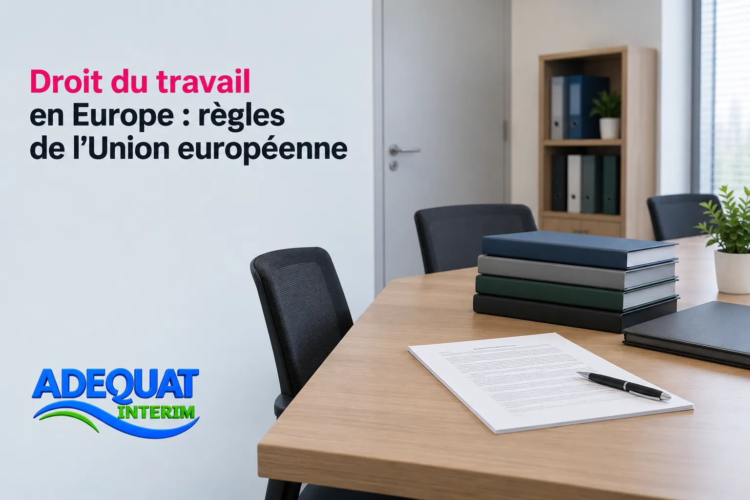 Salle de réunion avec un pupitre et des livres empilés sur la table, prêt pour une présentation sur le droit du travail en